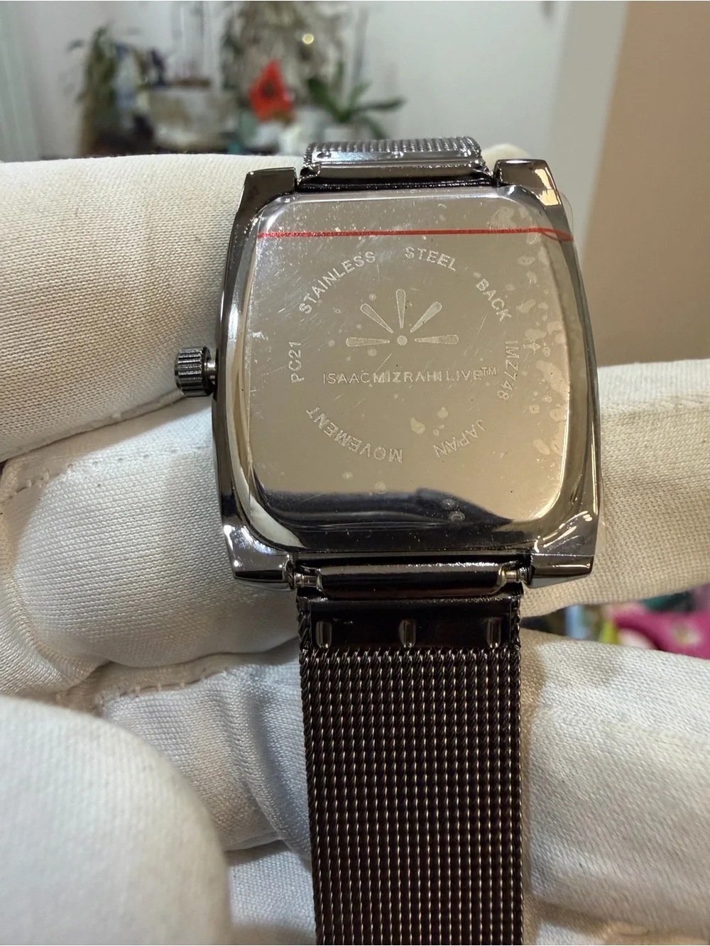 Isaac Mizrahi Live IMZ748 Womens Gunmetal Tonneau Crystal Watch Mesh Band PC21